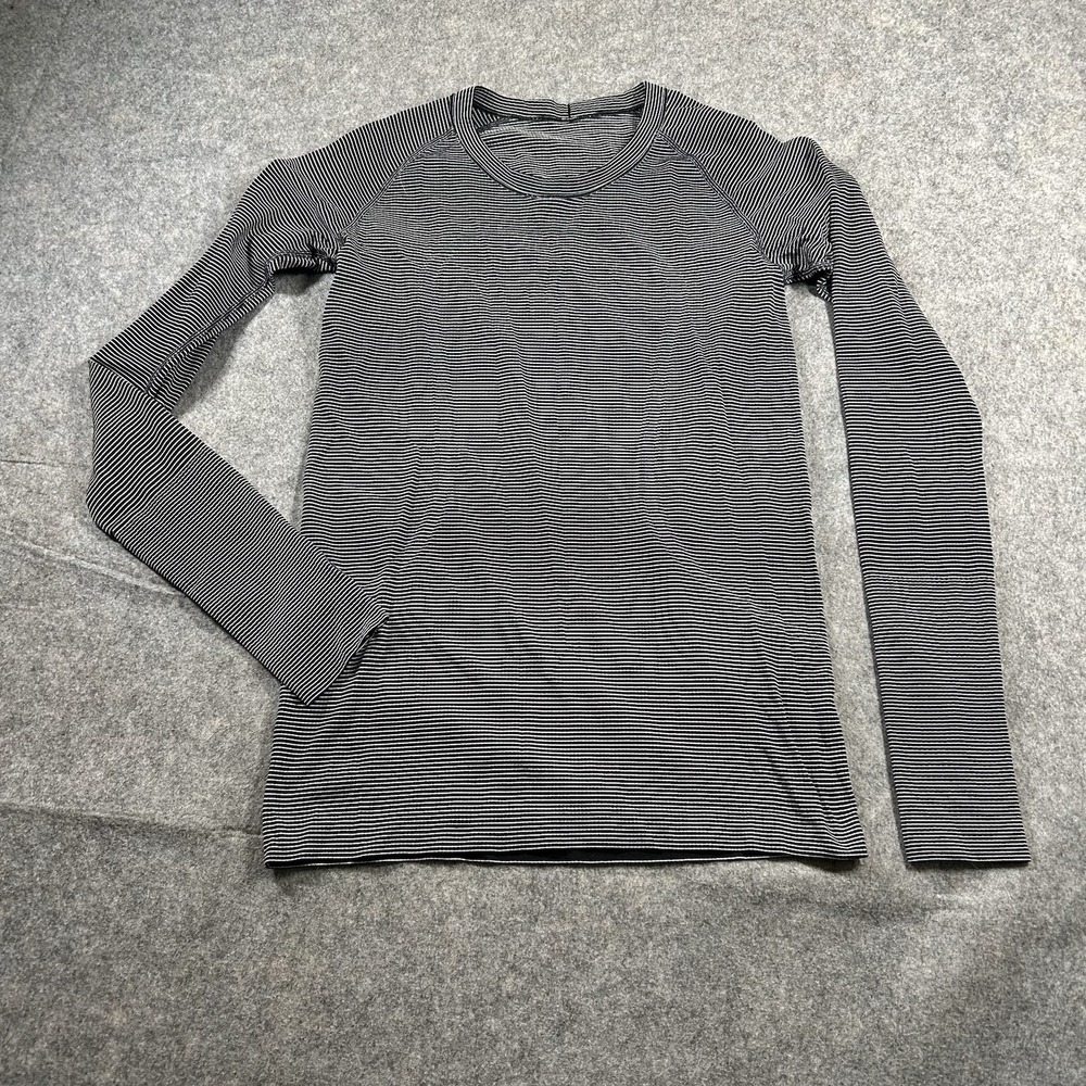 Lululemon Swiftly Tech Top Women's 8 Long Sleeve Crew Tempo Stripe Black White